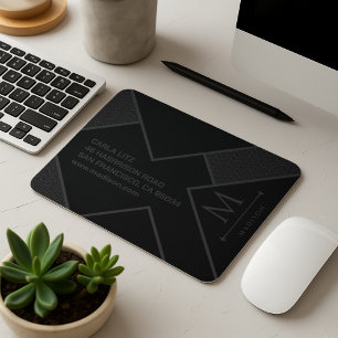 Mousepad Linhas Curvas de Onda Geométrica Negra e Cinza Mod