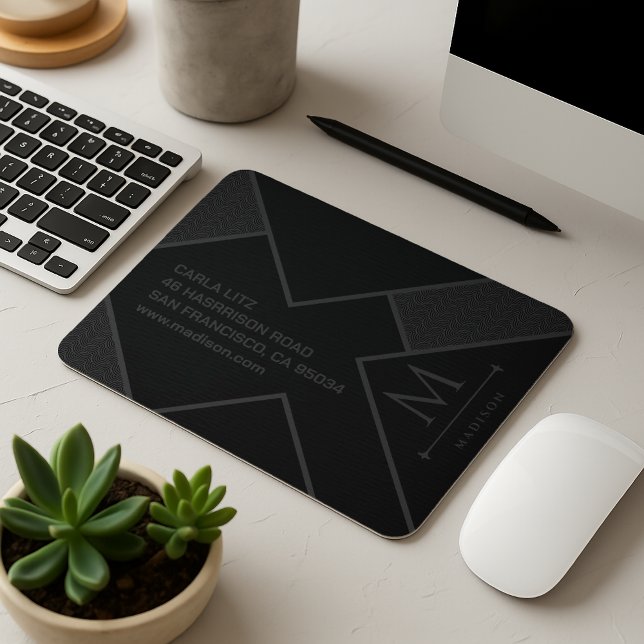 Mousepad Linhas Curvas de Onda Geométrica Negra e Cinza Mod (Criador carregado)