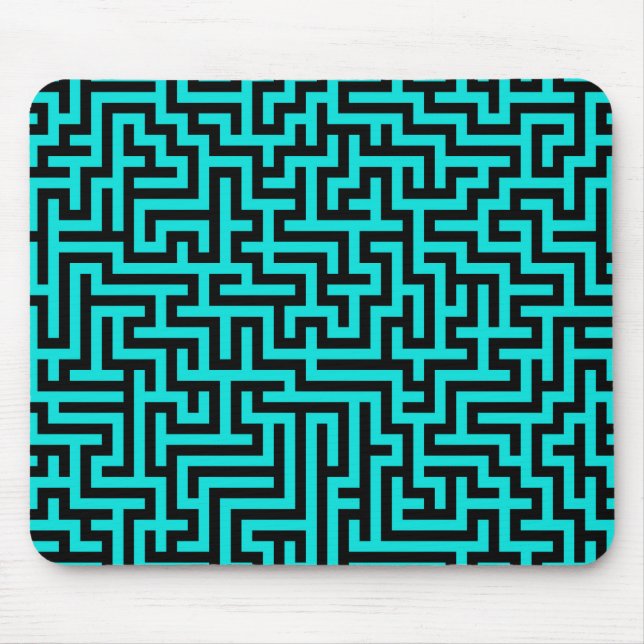Mousepad Linhas de Labirinto Preto Turquesa (Frente)