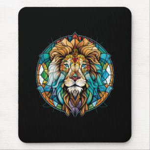 Mousepad Lion Animal Portrait Vidro Armazenado Floresta Sel