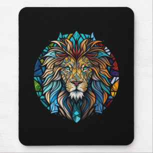 Mousepad Lion Animal Portrait Vidro Armazenado Floresta Sel