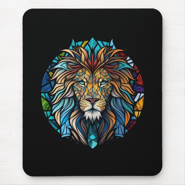Mousepad Lion Animal Portrait Vidro Armazenado Floresta Sel (Frente)