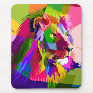 Mousepad Lion Colorful Pop Prismatic Art Design-62501