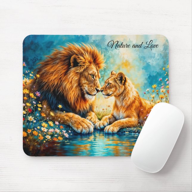 Mousepad Lion Lioness, gatos selvagens natureza amam vida s (Com mouse)