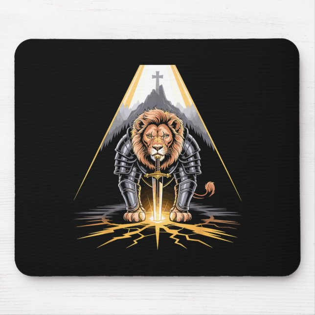 Mousepad Lion Of Judah Sword And Cross Christian Warrior  (Frente)