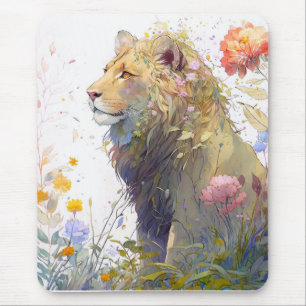 Mousepad Lion Portrait Animal Painting Willife Forest