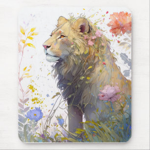Mousepad Lion Portrait Animal Painting Willife Forest