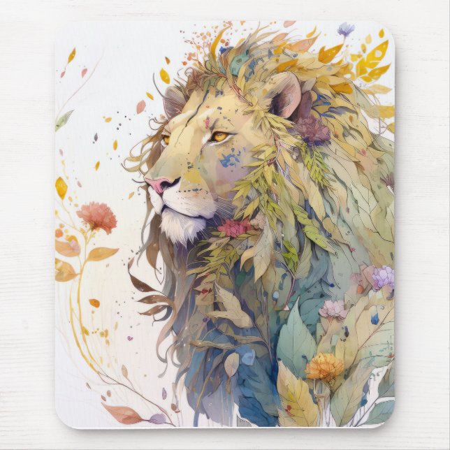 Mousepad Lion Portrait Animal Painting Willife Forest (Frente)