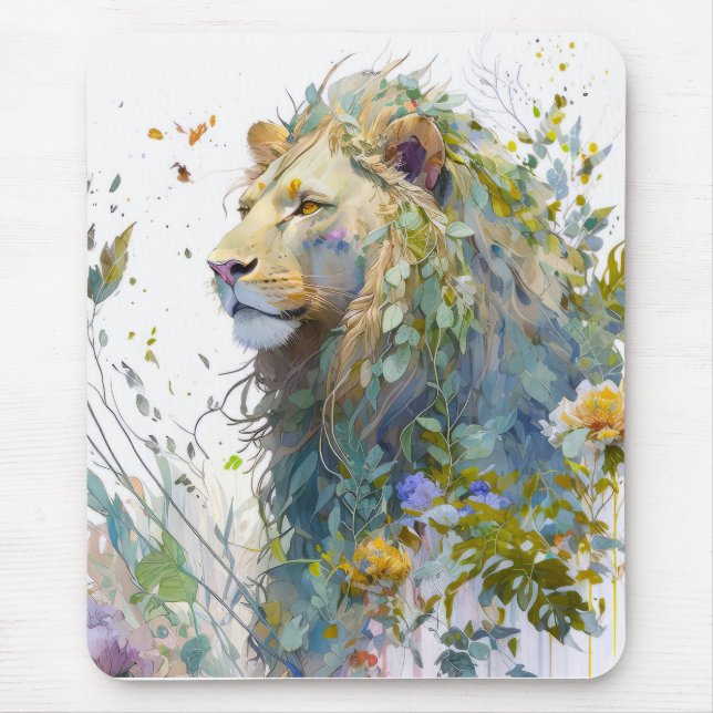 Mousepad Lion Portrait Animal Painting Willife Forest (Frente)