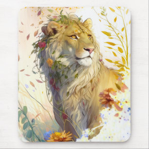 Mousepad Lion Portrait Animal Painting Willife Forest