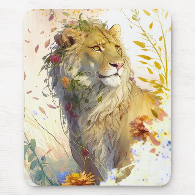 Mousepad Lion Portrait Animal Painting Willife Forest (Frente)