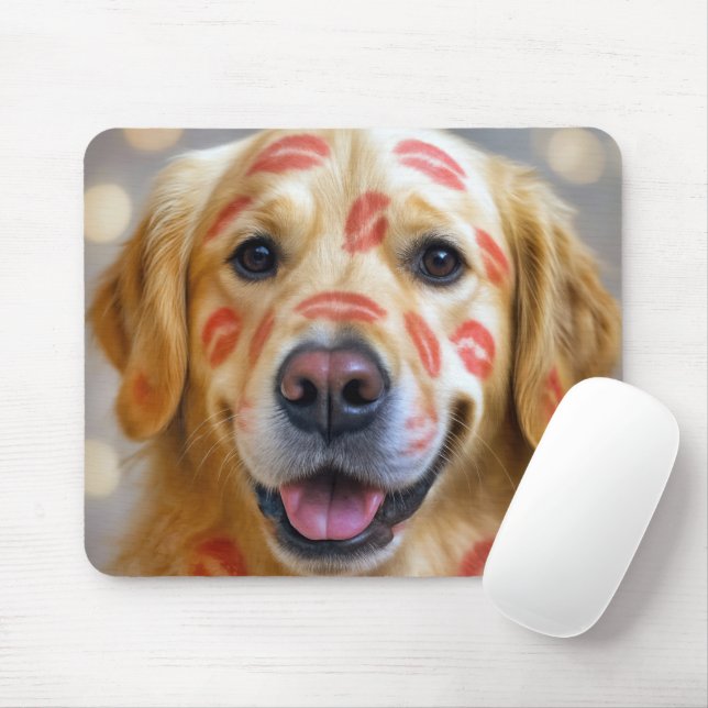 Mousepad Lipstick Kisses On a Golden Retriever (Com mouse)