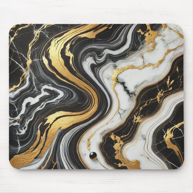 Mousepad Liquid Gold Preto Branco Olhar de Mármore Glamouro (Frente)