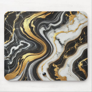 Mousepad Liquido Dourado Preto Branco Mármore Visual Glam C