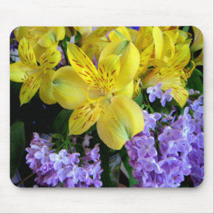 Mousepad Lírios Amarelos e Flores Lilases Roxos