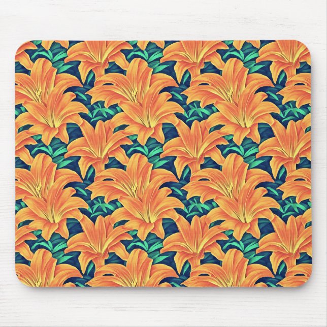 Mousepad Lírios do Dia Laranja com Folhas Verdes (Frente)