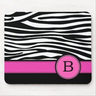 Mousepad Listra cor-de-rosa da zebra do monograma da letra