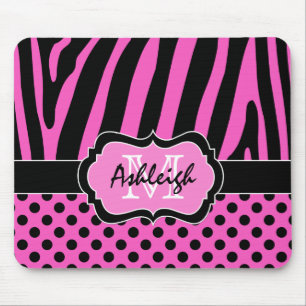 Mousepad Listra da zebra & pontos cor-de-rosa, pretos,