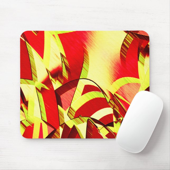 Mousepad Listras amarelas na imagem vermelha, distorcida (Com mouse)