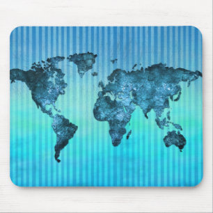 Mousepad Listras azuis de néon do mapa do mundo