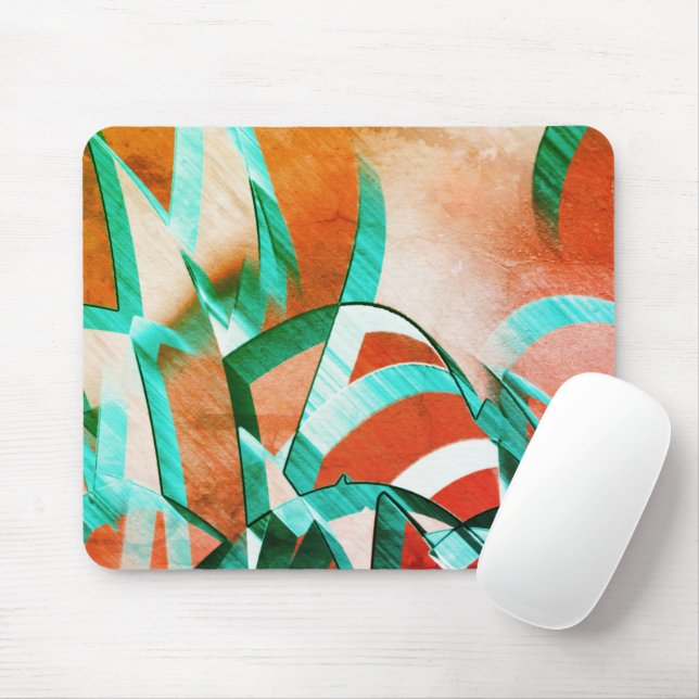 Mousepad Listras azuis ou cianas sobre a laranja avermelhad (Com mouse)
