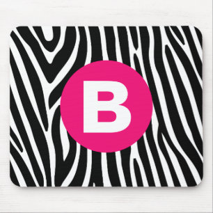 Mousepad Listras Clássicas de Zebra Monograma Rosa Vibrante