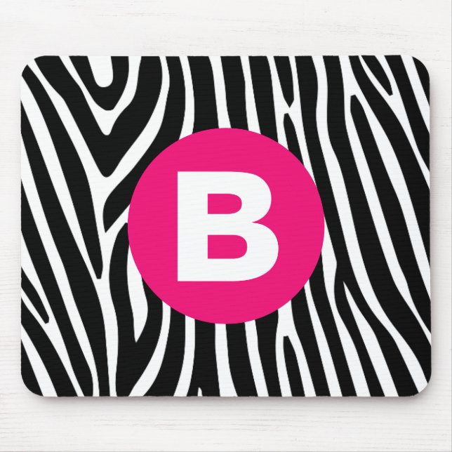 Mousepad Listras Clássicas de Zebra Monograma Rosa Vibrante (Frente)