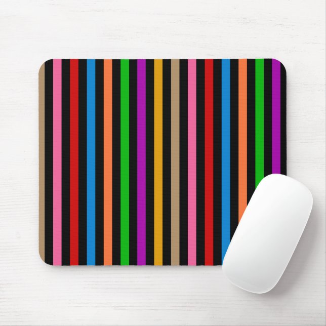 Mousepad Listras de Arco-Íris Colorido - Preto  (Com mouse)