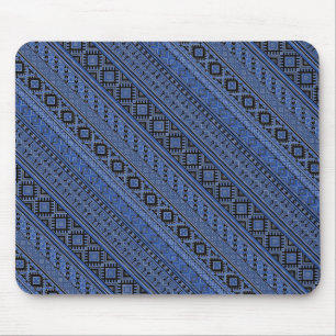Mousepad Listras de ornamento ucraniano preto azul fofo