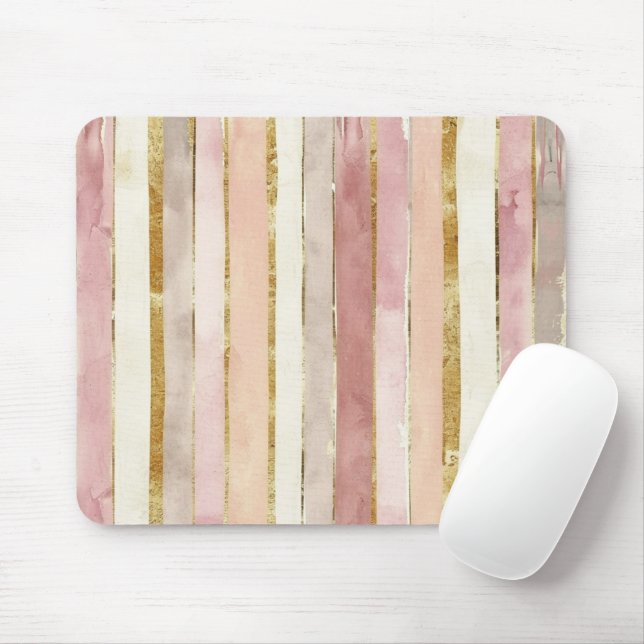 Mousepad Listras de Rosa Bege Dourado (Com mouse)