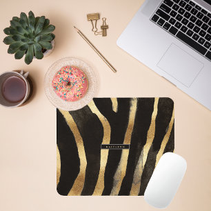 Mousepad Listras de Zebra Preta e Dourada   Monograma