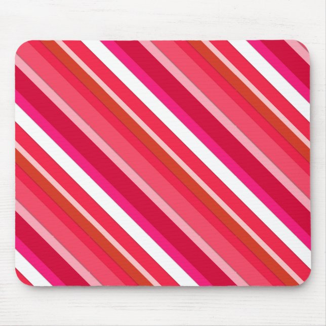 Mousepad Listras doces em camadas - vermelha, rosa e branca (Frente)
