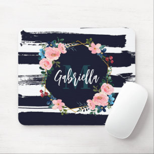 Mousepad Listras E Monograma De Moldura Floral
