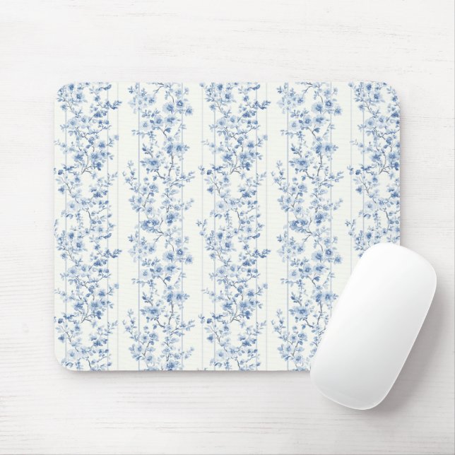 Mousepad Listras Florais Brancas Azuis Bonitas (Com mouse)