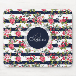 Mousepad Listras florais do watercolour dos rosas femininos