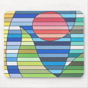 Mousepad Listras Geométricas com Círculo Vermelho e Curvas