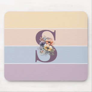 Mousepad Listras minimalistas Pastel com aquarelas flores