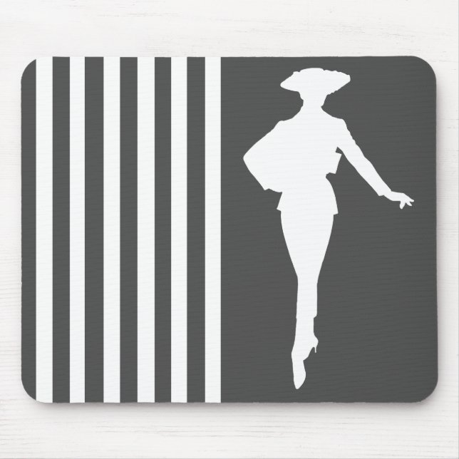Mousepad Listras Modernas de Carvão com Silhueta da Moda (Frente)