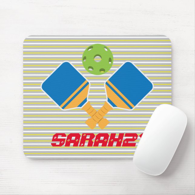 Mousepad Listras monogramas Jogador de picleball verde azul (Com mouse)