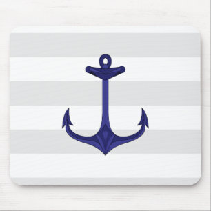 Mousepad Listras náuticas do branco cinzento da âncora do