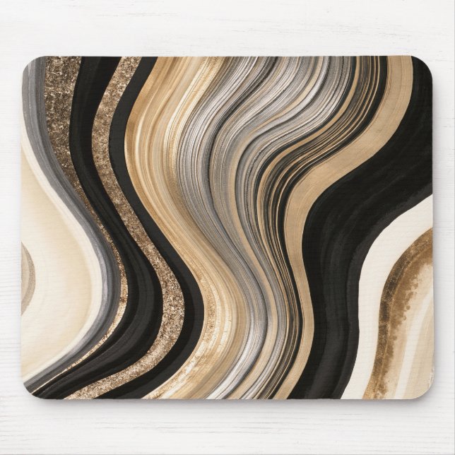 Mousepad Listras Onduladas Pretas Douradas (Frente)