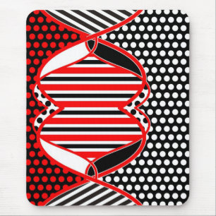 Mousepad Listras & pontos abstratos no branco vermelho pret
