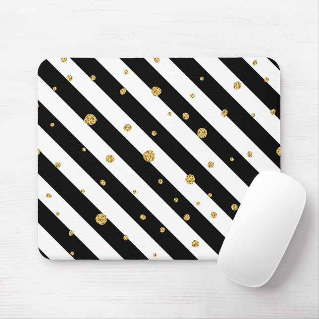 Mousepad Listras pretas e brancas com confete dourado (Com mouse)