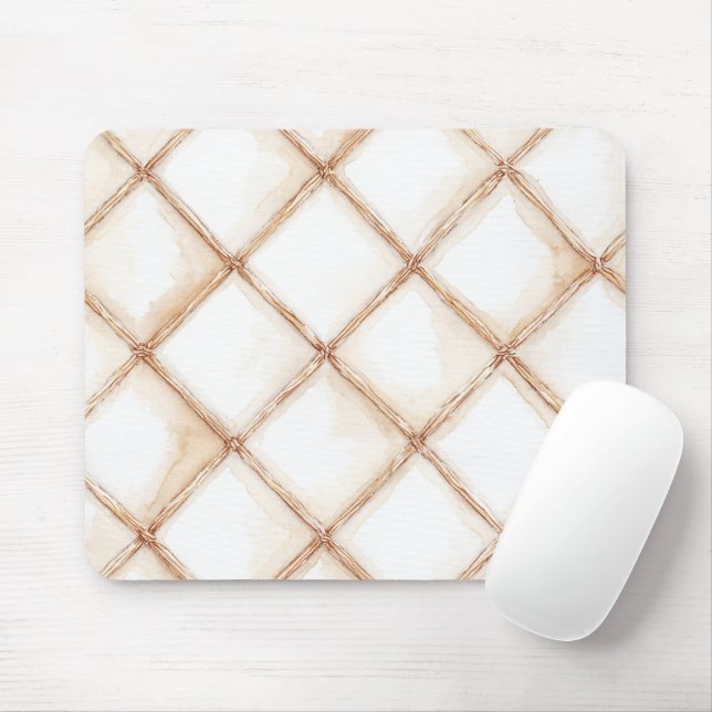 Mousepad Listras Quadrados Creme Ouro Branco (Com mouse)