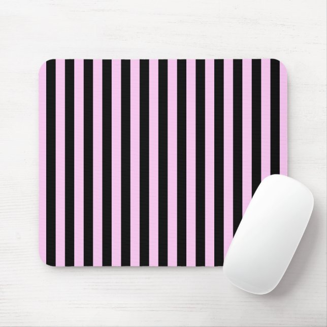 Mousepad Listras Rosa, Listras Pretas, Padrão Stripes (Com mouse)