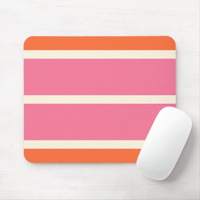 Mousepad Listras Simples em Rosa, Laranja e Creme (Com mouse)