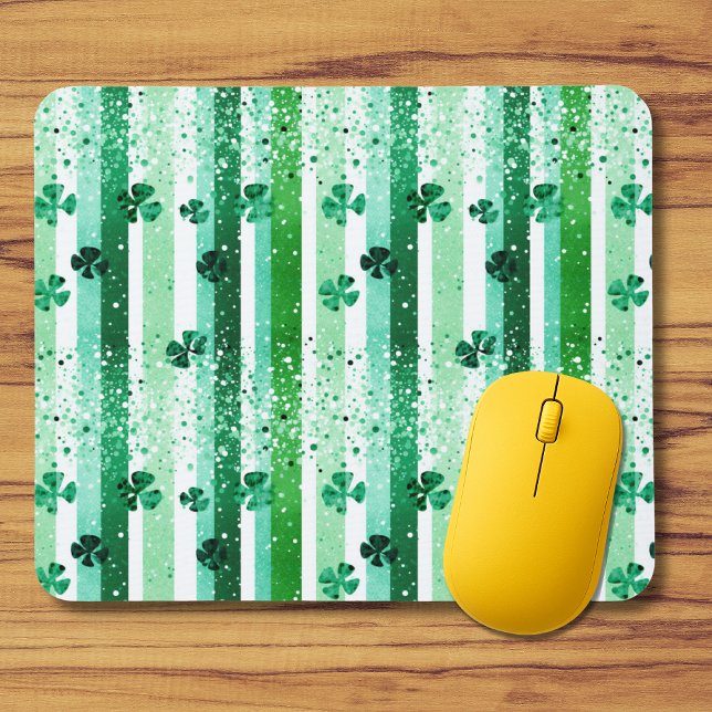 Mousepad Listras Verticais Clássicas Verde Branco Trevos (Criador carregado)