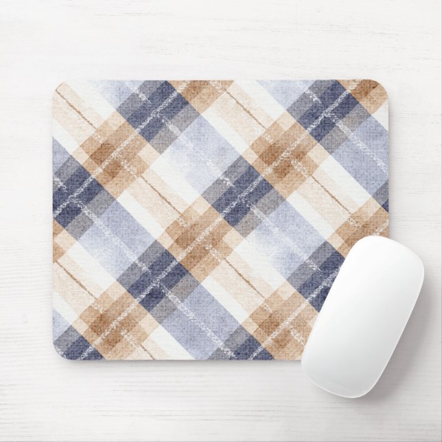 Mousepad Listras Xadrez Creme Marrom Azul (Com mouse)