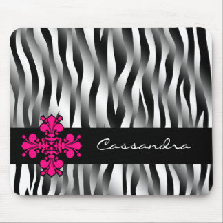 Mousepad Listras-zebra brancas e pretas com decoração rosa