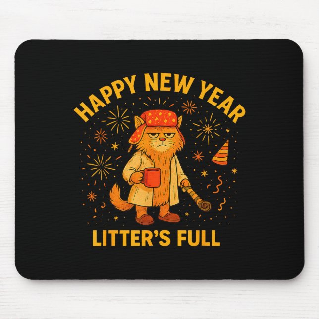 Mousepad Litter’s Full Funny Cat Lovers Happy New Year  (Frente)